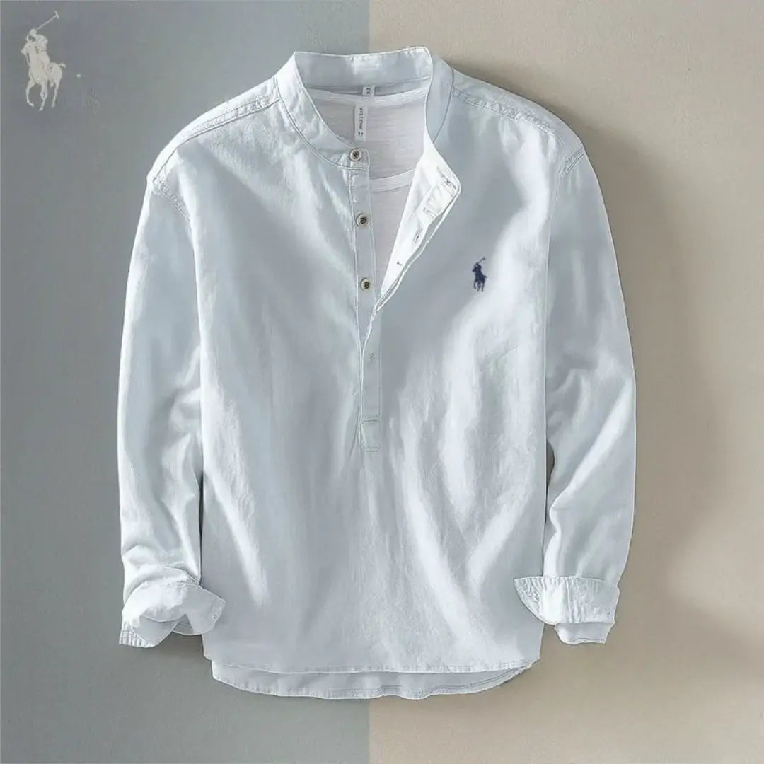 Herren Baumwoll-Leinen Grandad-Hemd