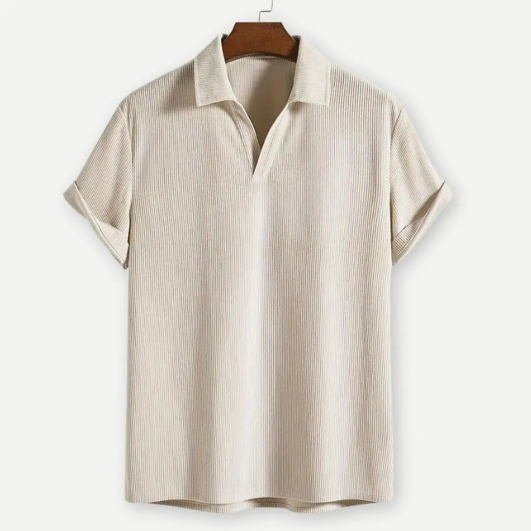 Geripptes Poloshirt für Herren mit offenem Kragen