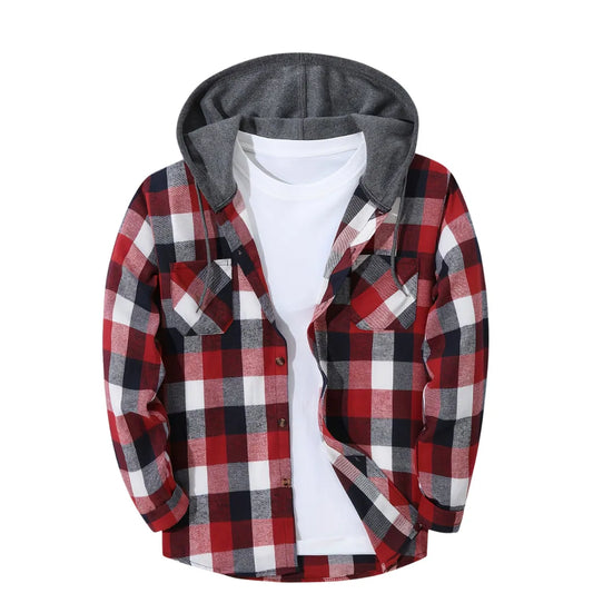 Sportlicher Kapuzenpullover für Herren mit Karomuster und Knopfleiste